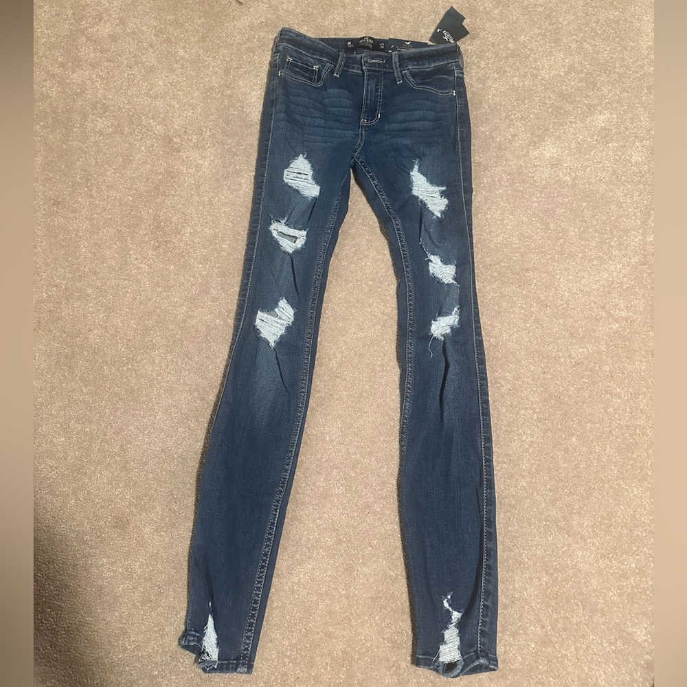 Hollister Mid-rise Super Skinny Dark Denim Ripped Jean Jeggings size 0R, 24 - Picture 4 of 8